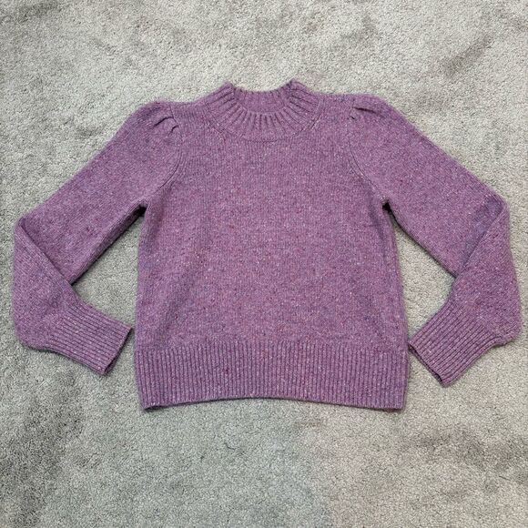 Faherty Lavender Boone Merino Wool Blend Puff Sleeve Sweater S - Picture 1 of 12